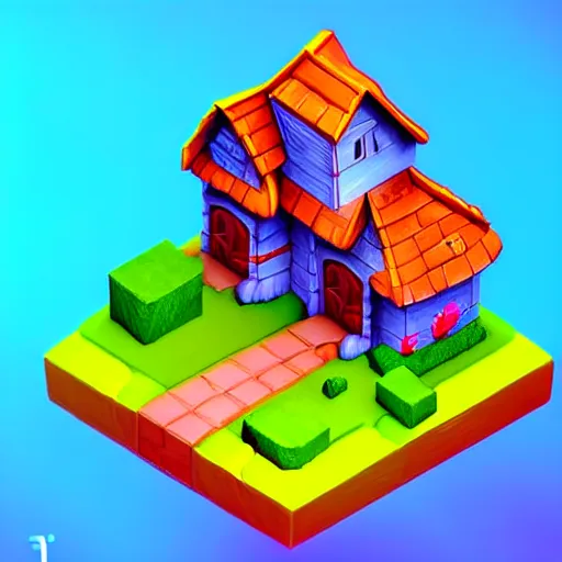 Image similar to Isometric 3D Fantasy Cute House, 3D Illustration, game art, very realistic, no background, 4k, 3D character, very colourful, cinematic lighting, soft neon, CGI render, trending on Behance