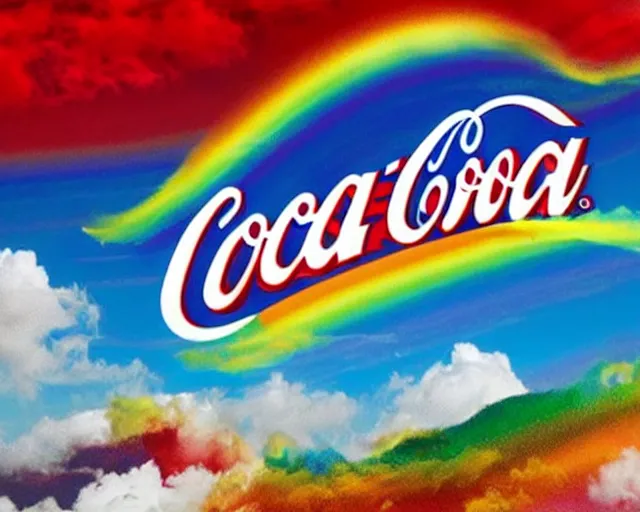 Prompt: rainbow cloud tries to sell me a coca-cola