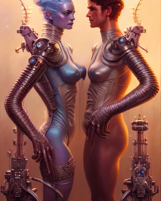 Image similar to gemini fantasy character portrait, ultra realistic, wide angle, intricate details, blade runner artifacts, highly detailed by peter mohrbacher, boris vallejo, hajime sorayama aaron horkey, gaston bussiere, craig mullins