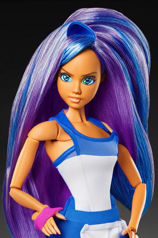 Image similar to sonic the hedgehog barbie doll, photorealistic, highly detailed,