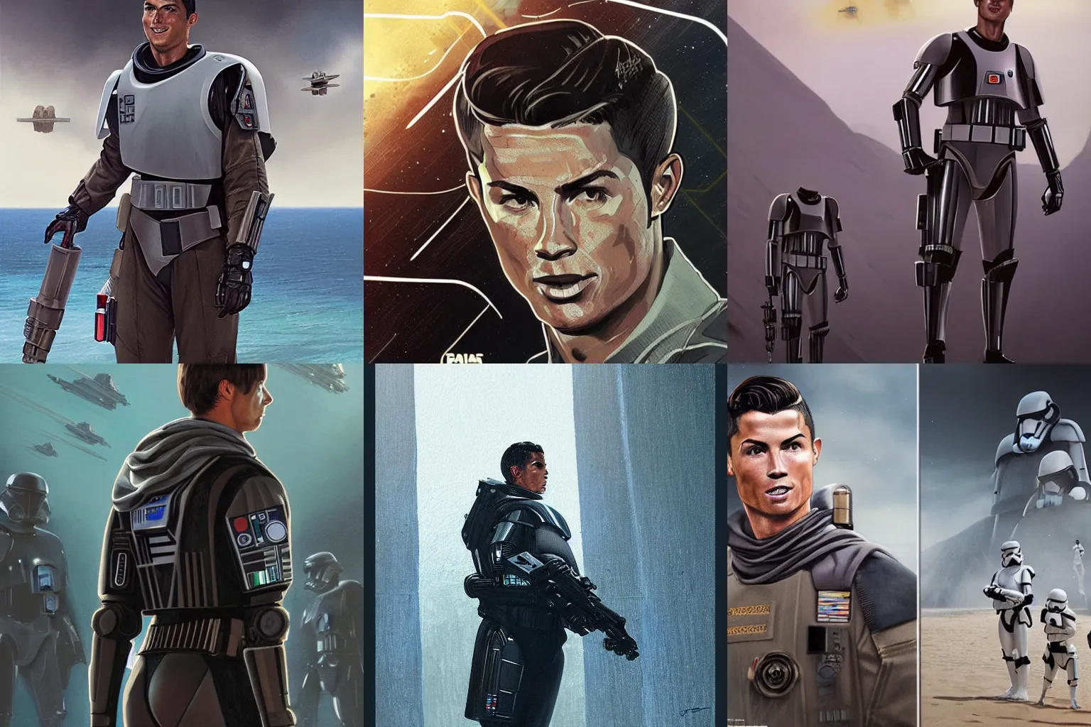 Prompt: Cristiano Ronaldo\'s Dream in Rogue One: A Star Wars Story (2016), highly detailed character in digital fantasy, painted portrait, artstation, concept art, hard Focus, illustrations, works by Artgerm and Greg Rutkowski, Alphonse Mucha and Craig Mullins, James Jean, Andrey Ryabovichev, Mark Simonetti and Peter Morbacher, 16 thousands