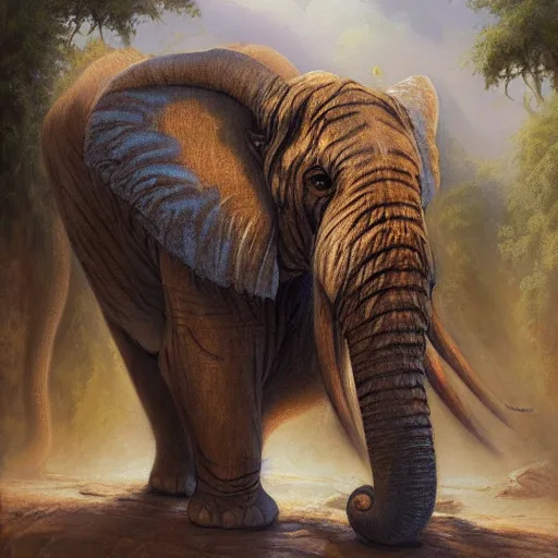 Image similar to tiger - elephant creature, oil painting by justin gerard