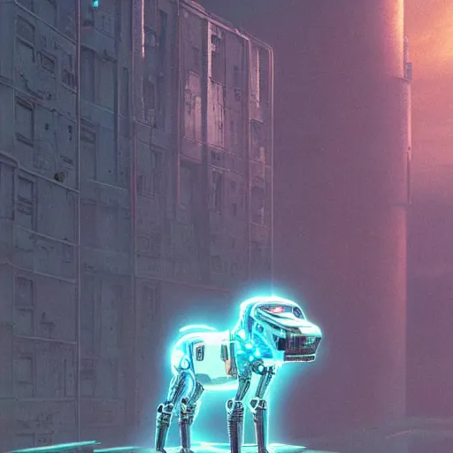 Prompt: a robot dog, metallic, cyberpunk style ， hyperrealistic, by beeple, greg rutkowski, caspar david friedrich, smooth, illustration, elegant, artstation, digital painting.