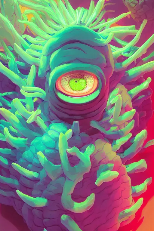 Image similar to roots cactus sushi cristal smurf ghost creature animal sushi cristal very big eye roots cactus elemental flush of force nature micro world fluo fishscale, behance hd by jesper ejsing, by rhads, makoto shinkai and lois van baarle, ilya kuvshinov, rossdraws radiating a glowing aura global illumination ray tracing hdr