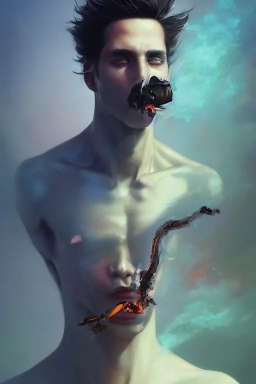 Image similar to portrait of a man made of a smoke, by artgerm, tom bagshaw, gerald brom, vaporwave, vaporwave colors, lo fi colors, vaporwave, lo fi, 4 k, hd,