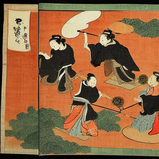 Prompt: 16th century Japanese illustration of the shogun on fire