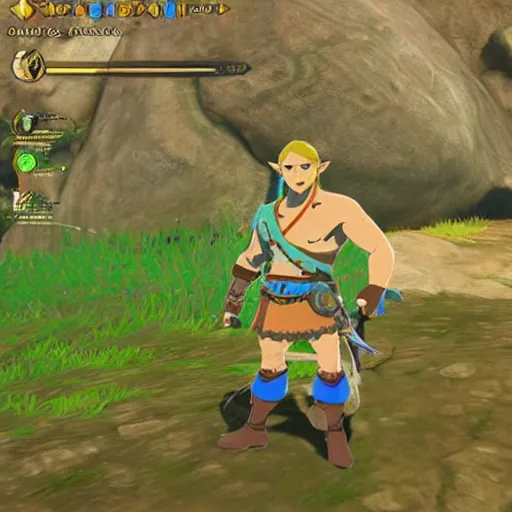 Image similar to screenshot from zelda breath of the wild game dwayne the rock johnson as zelda breath of the wild character