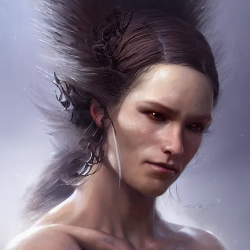 Image similar to portrait of a mink woman, muscular, fantasy, intricate, elegant, highly detailed, digital painting, artstation, concept art, matte, sharp focus, illustration, art by aenaluck and roberto ferri and greg rutkowski, epic fantasy, digital painting