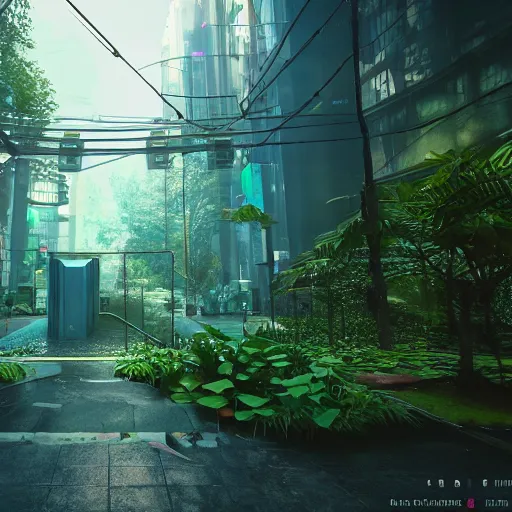 Prompt: portal to a cyberpunk city inside a lush forest, fantasy render, unreal engine 5, octane render, 8k