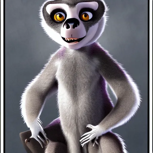 Prompt: Mort the lemur from DreamWorks Madagascar lord Voldemort fusion