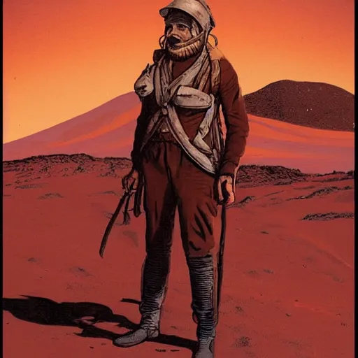 Prompt: 19th century trapper, on mars, pulp science fiction illustration