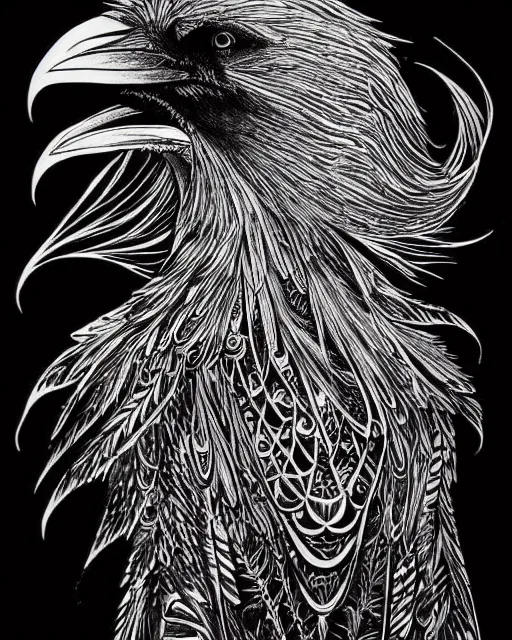 Image similar to mystical raven, black ink on paper, trending on artstation, beautiful, intricate, detailed