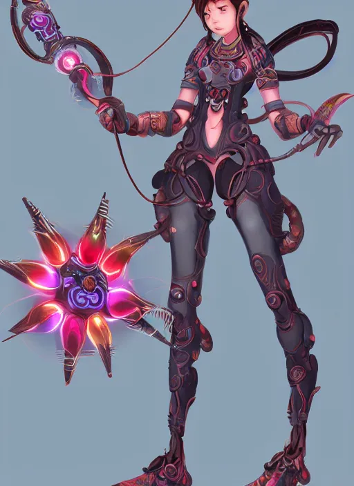 Image similar to character design, nezha resurrected in mechanical lotus,