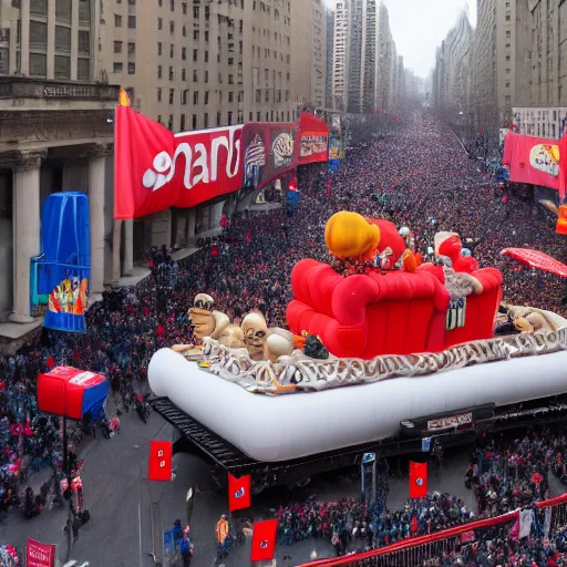 Image similar to photo of giant loss frank parade float in the macys thanksgiving parade, detailed 4 k photo