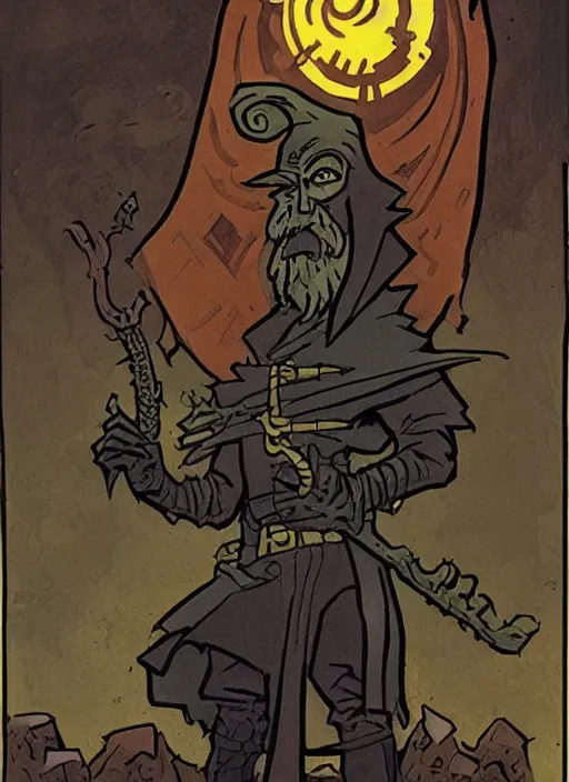 Image similar to highly detailed, wizard with a dungeon background by mike mignola