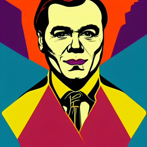 Image similar to individual francois legault portrait retro futurist illustration art by butcher billy, sticker, colorful, illustration, highly detailed, simple, smooth and clean vector curves, no jagged lines, vector art, smooth andy warhol style