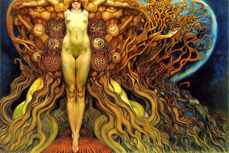 Image similar to Divine Chaos Engine by Karol Bak, Jean Delville, William Blake, Gustav Klimt, and Vincent Van Gogh, symbolist, visionary