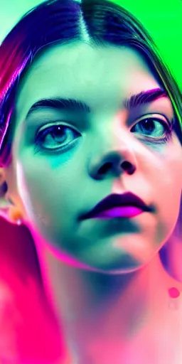 Prompt: portrait of a beautiful girl + anya taylor - joy floating under the deep dream water, colorful lighting + white petal, by personal photography, art by brookskim, closeup, 4 k, highly detailed, instagram,