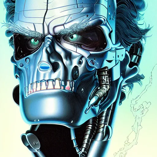 Image similar to terminator rick sanchez portrait by charles vess and james jean and erik jones and rhads, inspired by terminator, beautiful fine face features, intricate high details, sharp, ultradetailed