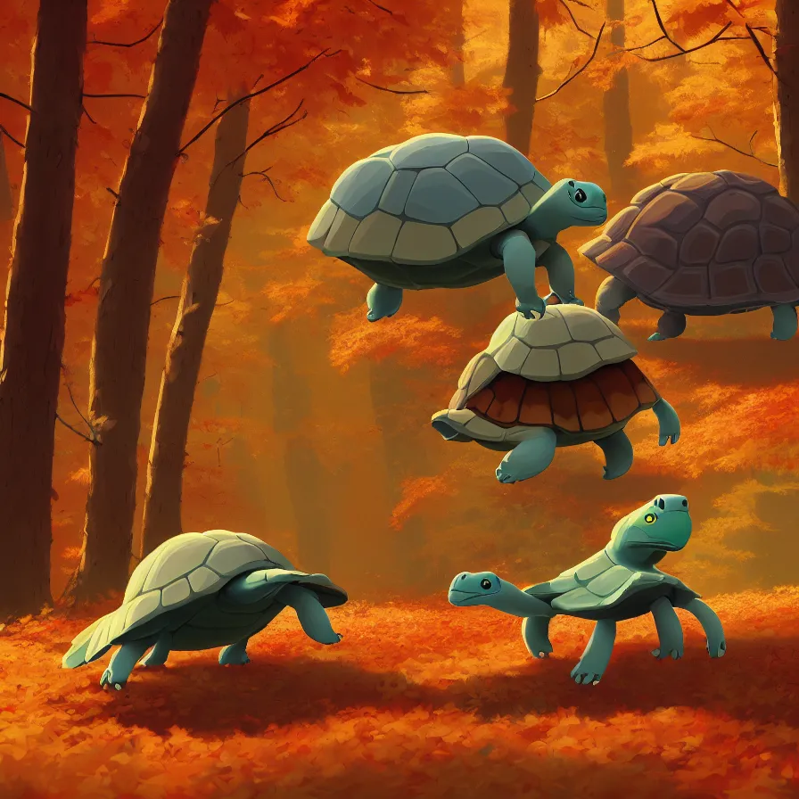 Prompt: Goro Fujita illustrating a tortoise walking through a beautiful autumn forest, art by Goro Fujita, sharp focus, highly detailed, ArtStation