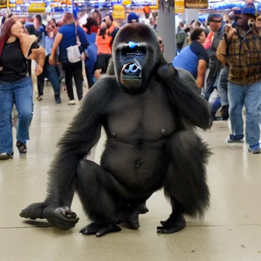 Image similar to gorillas rioting at walmart