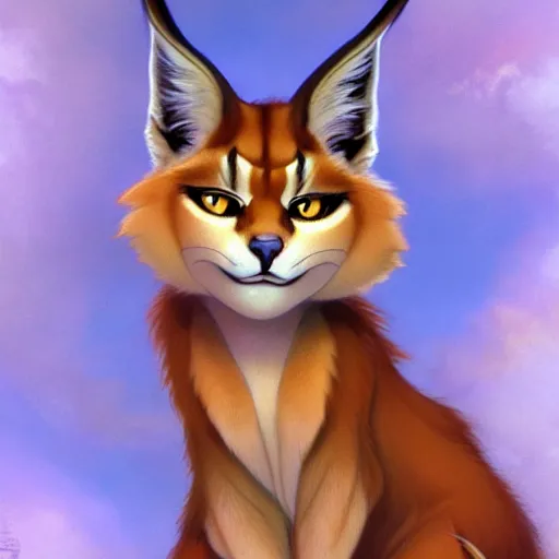 Image similar to cute fluffy caracal sticker design, natural lighting, path traced, highly detailed, high quality, digital painting, by don bluth and ross tran and studio ghibli and alphonse mucha, artgerm