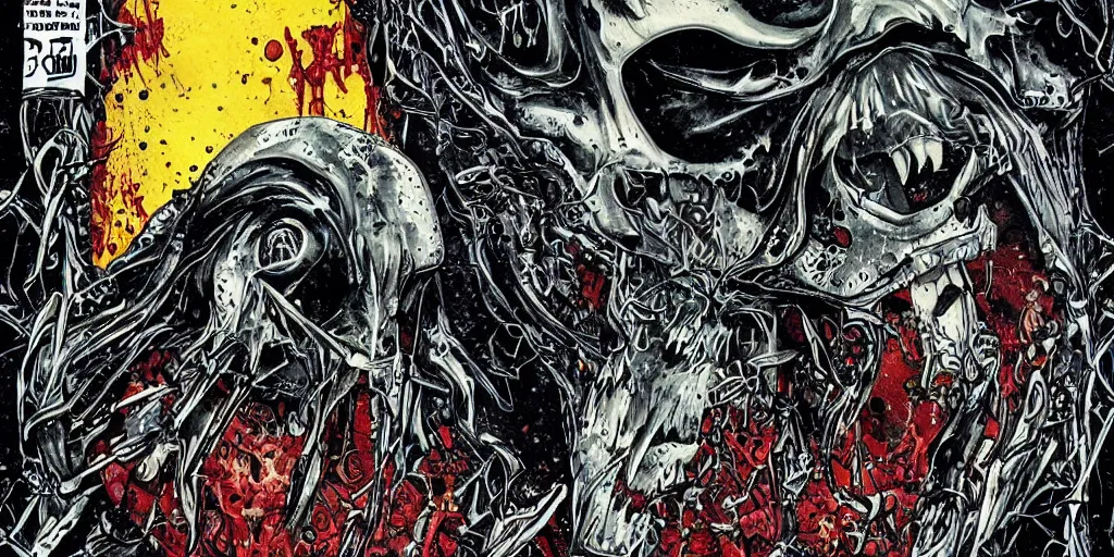 Prompt: penguin death metal cover art, dark, bloody, prismatic, amazing, ultra detailed