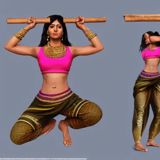 Image similar to south indian woman doing squats, ultra realistic, concept art, intricate details, highly detailed, photorealistic, octane render, 8 k, unreal engine