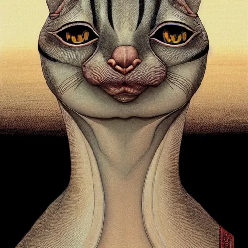 Image similar to portrait of sphinx cat, symmetrical, by yoichi hatakenaka, masamune shirow, josan gonzales and dan mumford, ayami kojima, takato yamamoto, barclay shaw, karol bak, yukito kishiro