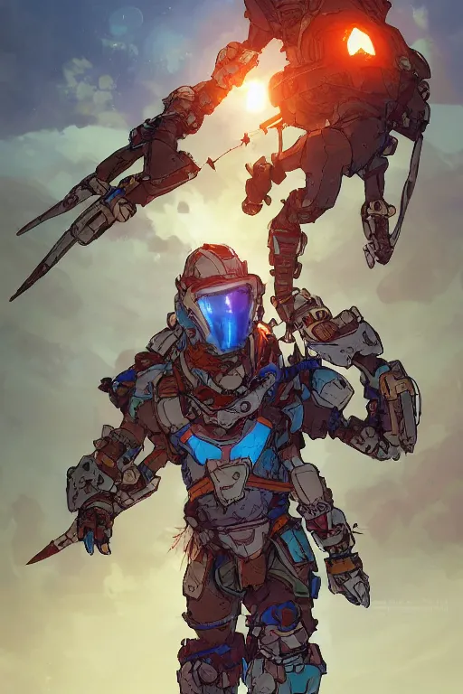 Image similar to combination suit armor aloy horizon forbidden west horizon zero dawn robot ninja mask helmet backpack tribal, art gta 5 comics, official fanart behance hd artstation by jesper ejsing, by rhads, makoto shinkai and lois van baarle, ilya kuvshinov, ossdraws radiating a glowing aura cgi rtx 2 0 2 2