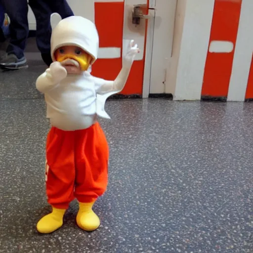 Image similar to photo of a cute baby chick dressed as an inmate
