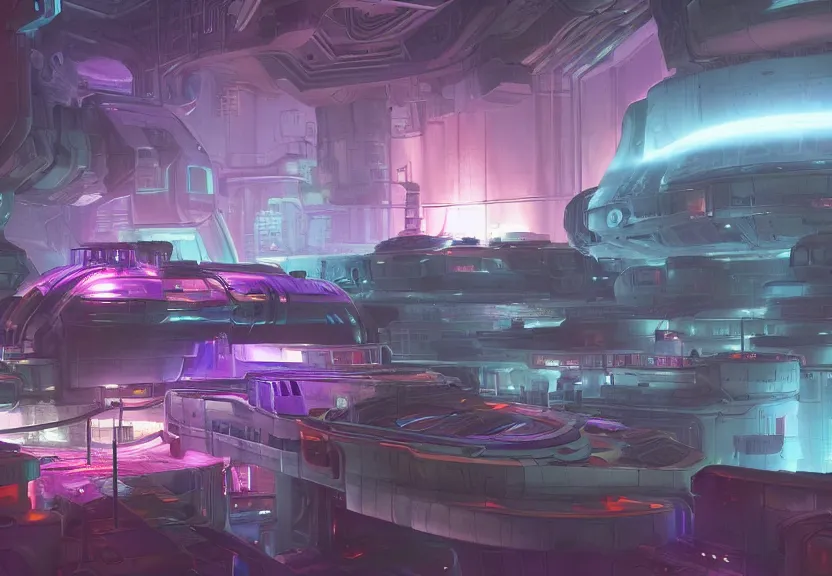 Prompt: a minimalist scifi curilinear brutalist futuristic alien spaceship factory planet iron forge smelting pits with neon lights, biomechanical columns of glowing plasma smoke, high dynamic range, ilm, beeple, star citizen halo, mass effect, bladerunner, elysium