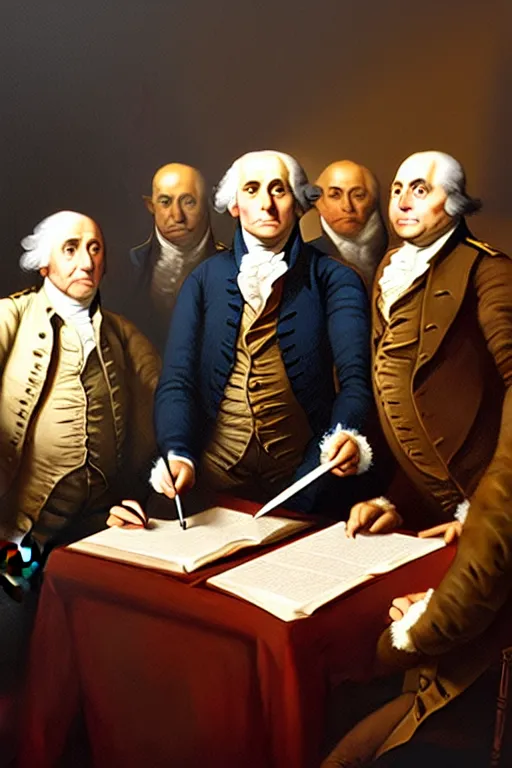 Image similar to portrait of anthropomorphic owls signing of the declaration of independence, dramatic lighting, highly detailed, digital painting, artstation, concept art, smooth, sharp focus, illustration, art by wlop, mars ravelo and greg rutkowski