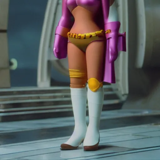 Image similar to still image of leela from futurama in the dark knight, cinematic, anamorphic, 8 0 mm f / 2. 8 l, 3 5 mm film, movie