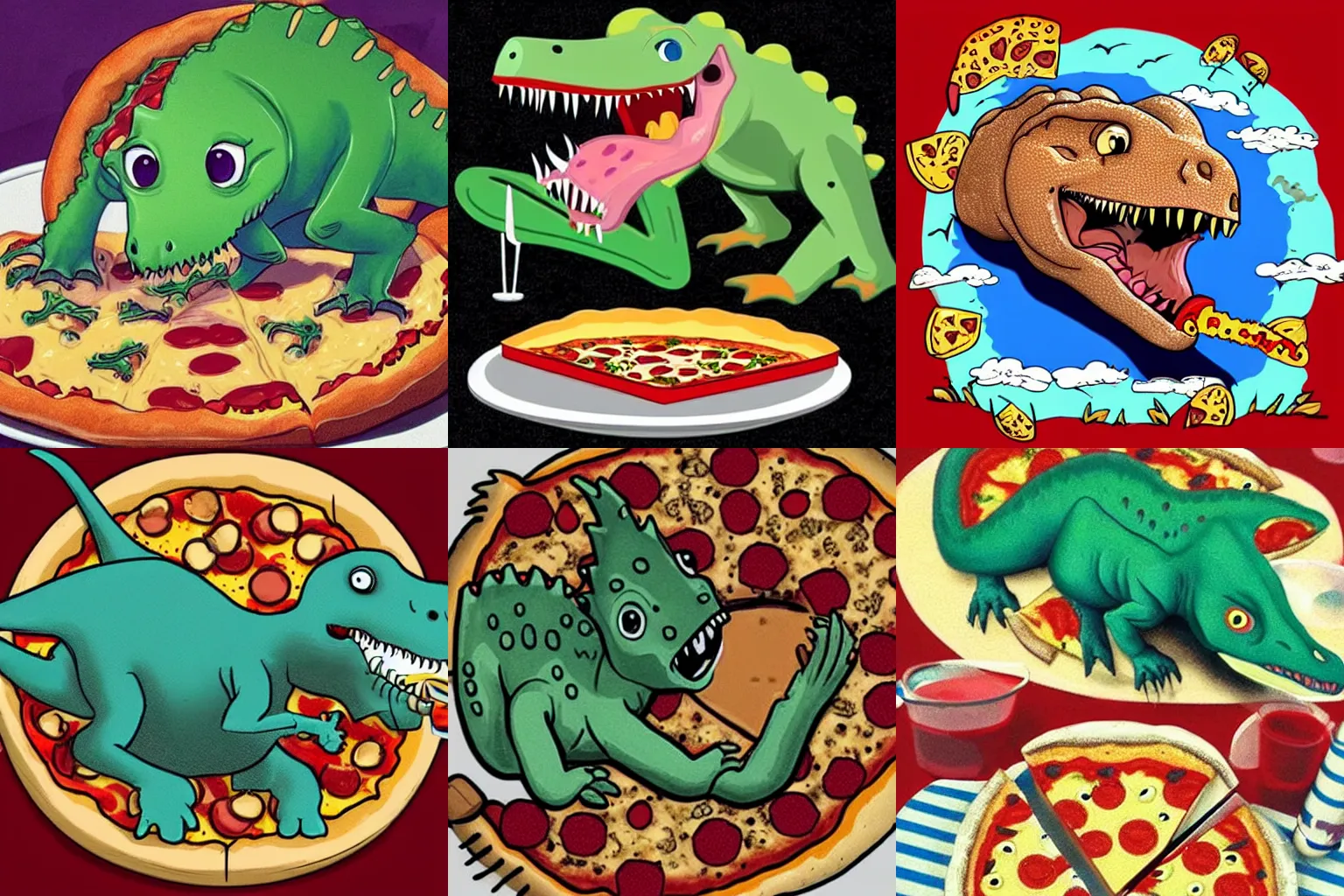 Prompt: a dinosaur!!!!!!!! eating ((((pizza)))), realistic!!!!!!