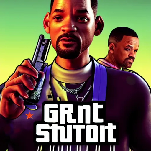 Image similar to Will Smith as Grand Theft Auto V cover art, hyperdetailed, artstation, cgsociety, 8k