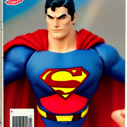 Prompt: superman action figure japan. Dynamic Macro 1992. Cover of Nintendo Power