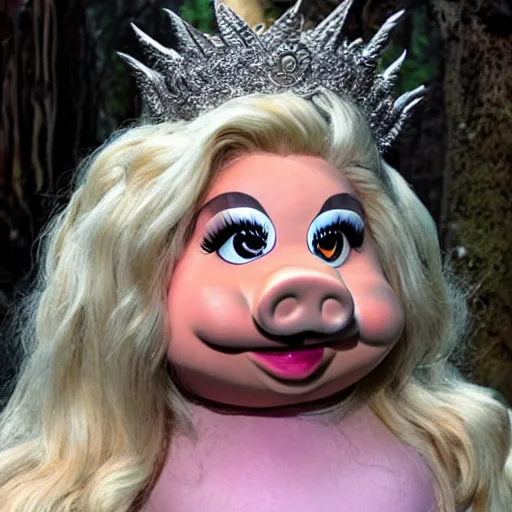 Prompt: ms. piggy playing khaleesi from game of thrones, hyper realistic image