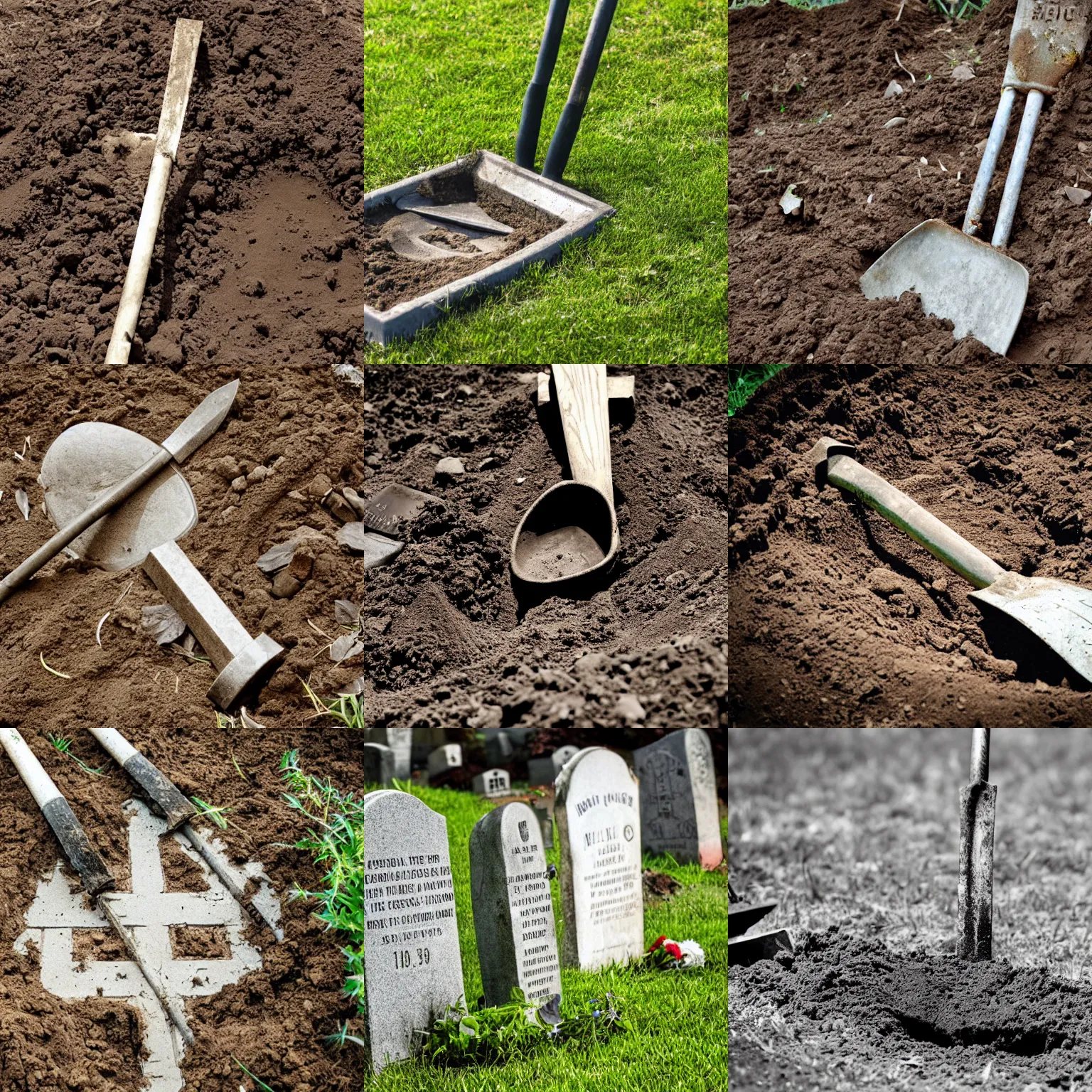 Prompt: A shovel and grave