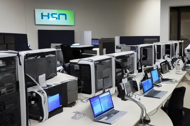 Image similar to an alien sat at a bank of computers listening for signs of life from space