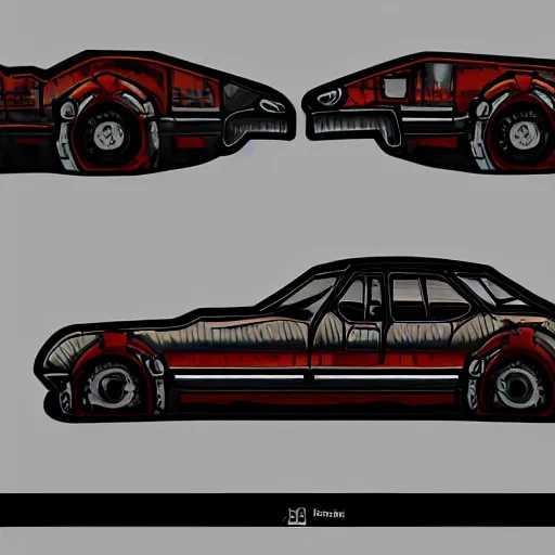 Image similar to darkest dungeon art style retrofuturism car concept