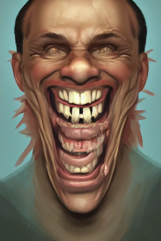 Image similar to digital portrait of a laughing man by rafa sandoval and shawn coss, centered, deviantart, artgerm