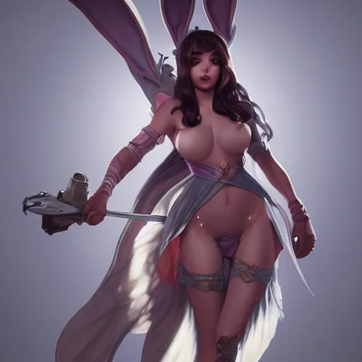 Image similar to sage ( valorant ) in a bunny suit, cg animation, riot entertainment, arcane, realistic, character select portrait, by artgerm, greg rutkowski, alphonse mucha, 3 d