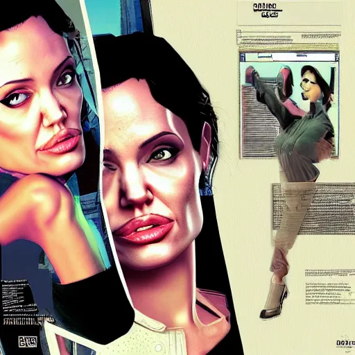 Prompt: angelina jolie gta 5 cover art