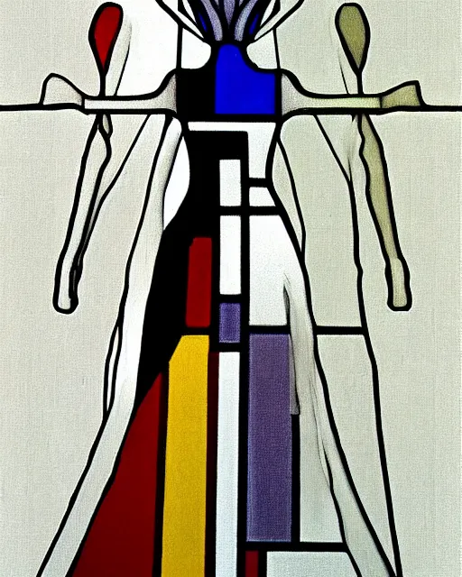 Image similar to digital art, centered full body of elven bride , by piet mondrian, de Stijl art mouvement, Abstract art, trending on artstation,