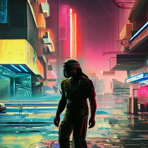 Image similar to cyberpunk baghdad 2 0 4 9, oil on canvas