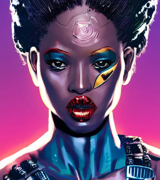 Image similar to african female android, by MARVEL comics and Sandra Chevrier, 4k