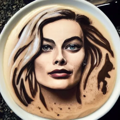 Image similar to a photo of margot robbie latte art, highly detailed