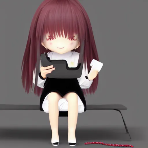 Image similar to cute fumo plush of a girl typing on a phone, velvet, anime girl, vray