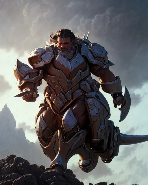 Image similar to josh brolin as reinhardt from overwatch, character portrait, concept art, intricate details, highly detailed by greg rutkowski, michael whelan and gustave dore